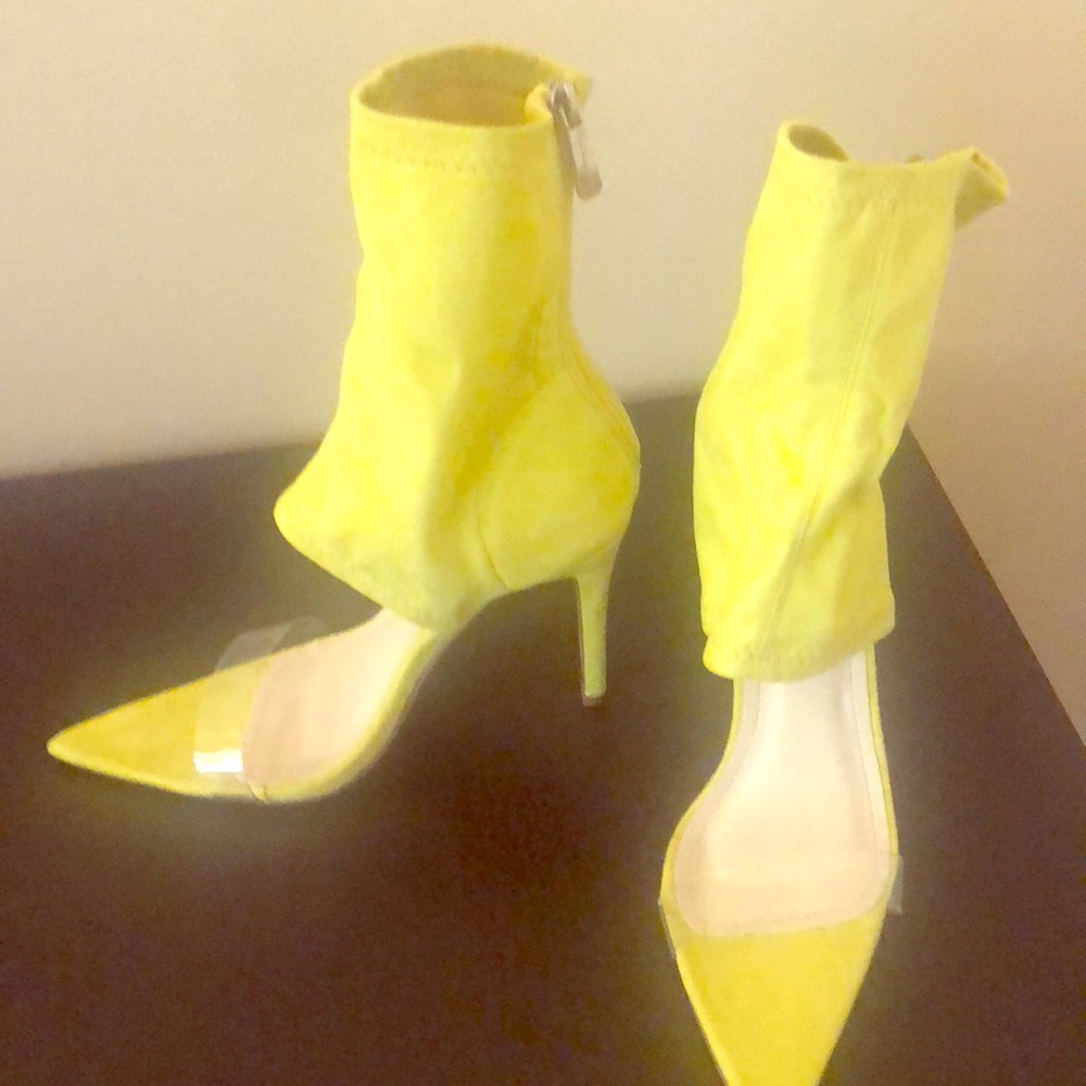 Neon yellow Perspex strap booties